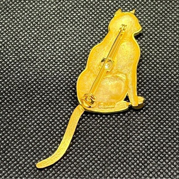 Vintage JJ Jonette Matte Gold Tone Cat Back with Articulating Tail Pin Brooch 3" - Picture 2 of 4